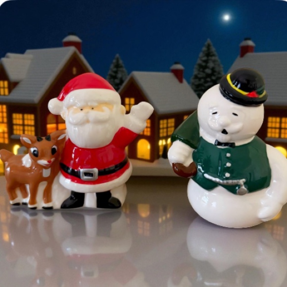 NIB RUDOLPH Festive Santa and Snowman ceramic SALT AND PEPPER  Set - Picture 12 of 14